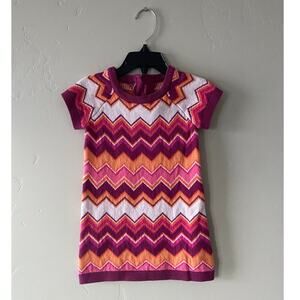 Crazy 8 Pink/Orange Chevron Striped Short Sleeved Sweater Dress- Size 12-18m